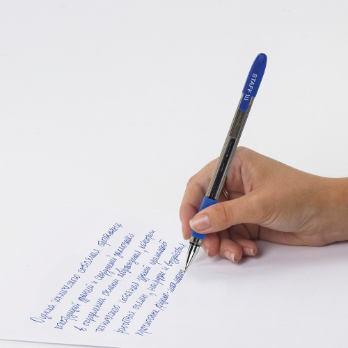 Ручка гелевая с грипом STAFF "Basic", корпус тонированный, линия письма 0,35 мм, синяя фото 8