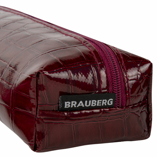 Пенал-косметичка BRAUBERG "Ultra maroon", 20х6х4 см, крокодиловая кожа фото 8