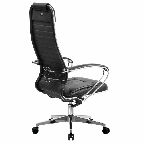 Кресло офисное МЕТТА "К-6" хром, рецик. кожа, сиденье и спинка мягкие, черное фото 4
