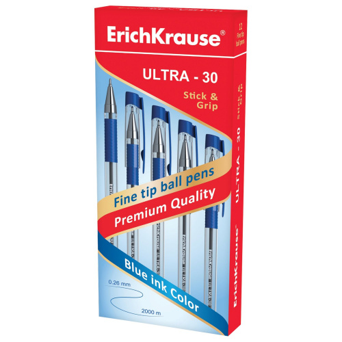 Ручка шариковая масляная с грипом ERICH KRAUSE "Ultra-30", линия письма 0,26 мм, синяя фото 2