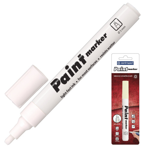 Маркер-краска лаковый (paint marker) CENTROPEN, скошенный наконечник 1-5 мм, белый