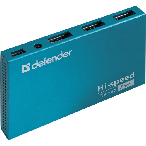 Хаб DEFENDER SEPTIMA SLIM, USB 2.0, 7 портов, порт для питания, алюминиевый корпус фото 2