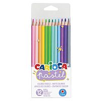 Карандаши цветные пастельные CARIOCA "Pastel", 12 цветов, шестигранные, заточенные, ПВХ чехол