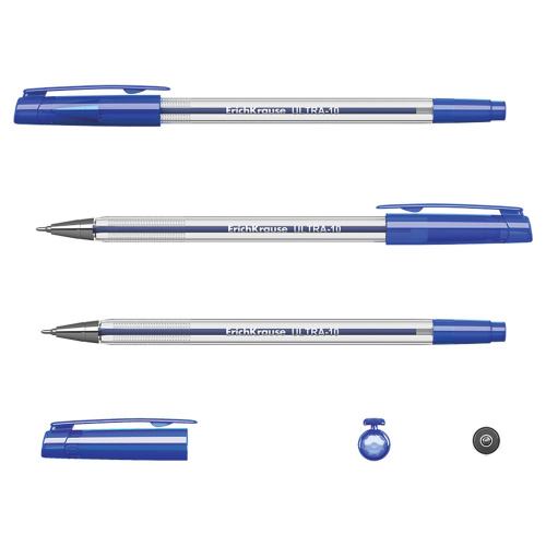 Ручка шариковая масляная ERICH KRAUSE "Ultra-10", корпус прозрачный, линия письма 0,26 мм, синяя фото 2