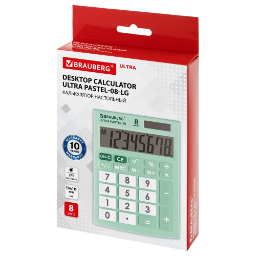 Калькулятор настольный BRAUBERG, 154x115 мм, 8 разрядов, двойное питание, мятный фото 8