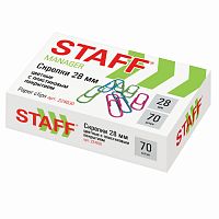 Скрепки STAFF "Manager", 28 мм, 70 шт., цветные, в картонной коробке