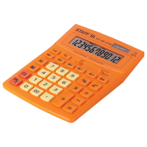 Калькулятор настольный STAFF, 200х150 мм, 12 разрядов, двойное питание, оранжевый фото 7