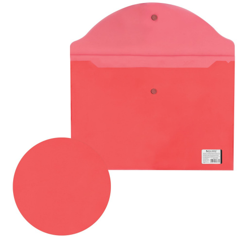 Папка-конверт с кнопкой BRAUBERG, А4, до 100 листов, 0,15 мм, прозрачная, красная фото 6