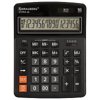 Калькулятор настольный BRAUBERG, 206x155 мм, 16 разрядов, двойное питание, черный
