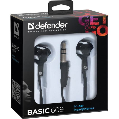 Наушники DEFENDER Basic 609, проводные, 1,1 м, стерео, вкладыши, черные фото 2