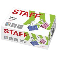 Зажимы для бумаг STAFF "Profit", 12 шт., 41 мм, на 200 листов, цветные, картонная коробка
