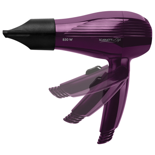Фен SCARLETT SC-HD70T24, мощность 850Вт, 2скорости, 1температурный режим, складная ручка, фиолетовый фото 4