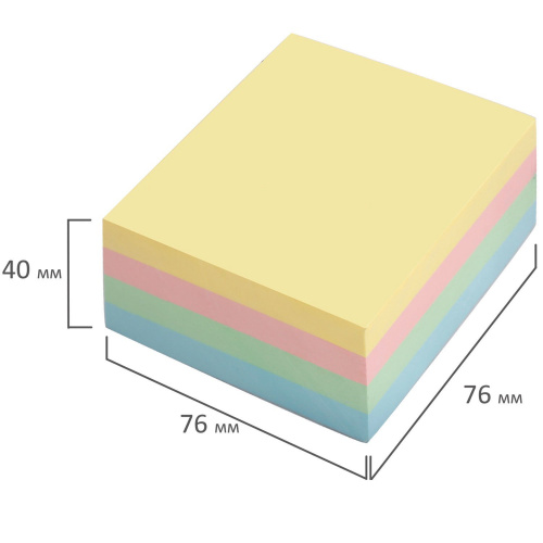 Блок самоклеящийся (стикеры), BRAUBERG, 76х76 мм, 400 л., 4 цвета, пастельные фото 4