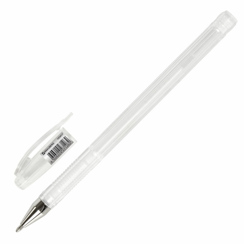 Ручка гелевая BRAUBERG "White Pastel", корпус прозрачный, линия письма 0,5 мм, белая фото 9