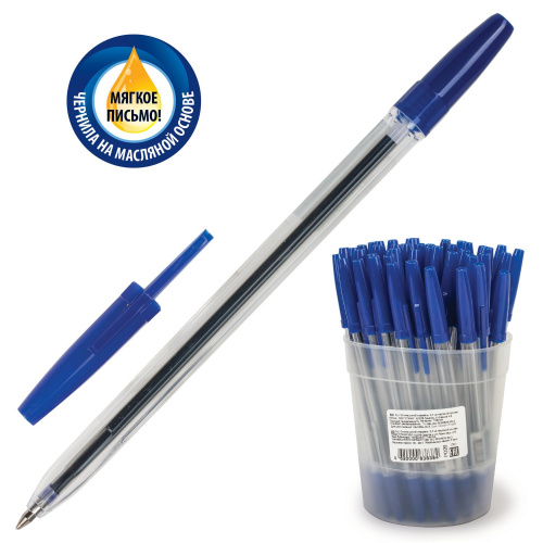 Ручка шариковая масляная СТАММ "Оптима", корпус прозрачный, узел 1,2 мм, линия письма 0,7 мм, синяя