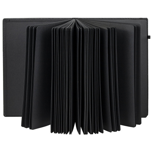 Скетчбук, черная бумага 140 г/м2 210х297 мм, 80 л., КОЖЗАМ, резинка, карман, BRAUBERG ART, черный фото 6