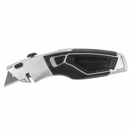Нож универсальный мощный BRAUBERG "Professional", 4 лезвия в комплекте, автофиксатор, металл фото 2