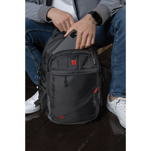 Рюкзак GERMANIUM "S-01", 47х32х20 см, универсальный, с отделением для ноутбука, влагостойкий, черный фото 6