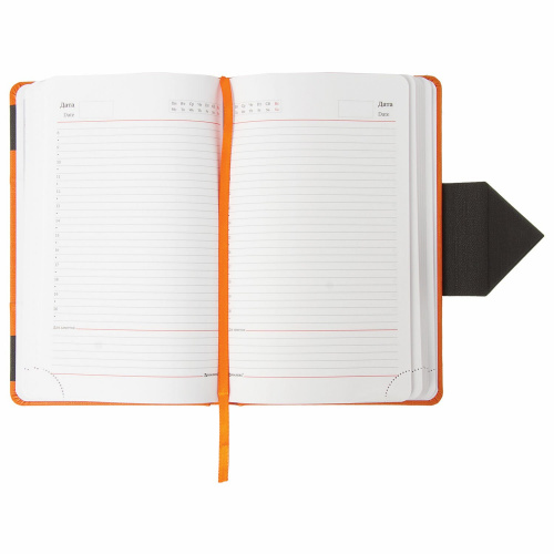 Ежедневник недатированный BRAUBERG, А5, 138x213 мм, под кожу, застежка 160 л., оранжевый/черный фото 3