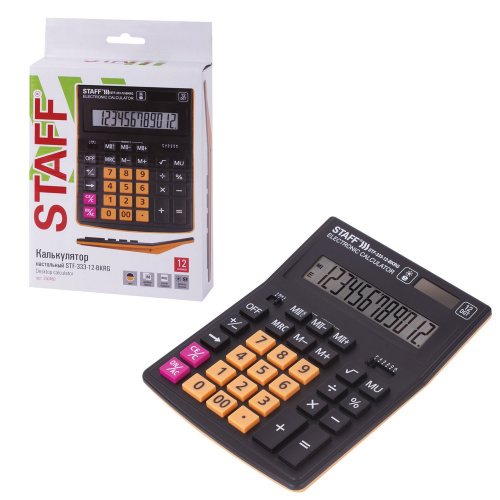 Калькулятор настольный STAFF, 200x154 мм, 12 разрядов, черно-оранжевый фото 8