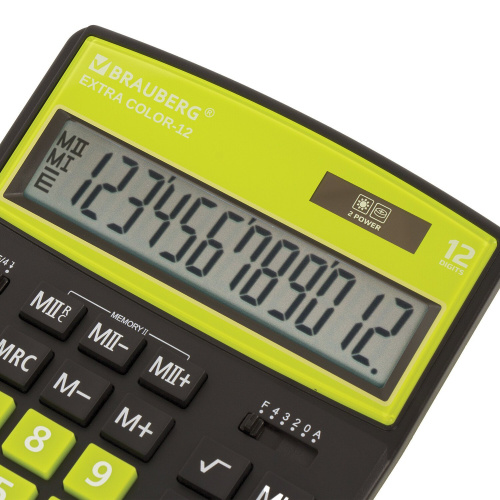 Калькулятор настольный BRAUBERG, 206x155 мм, 12 разрядов, двойное питание, черно-салатовый фото 7