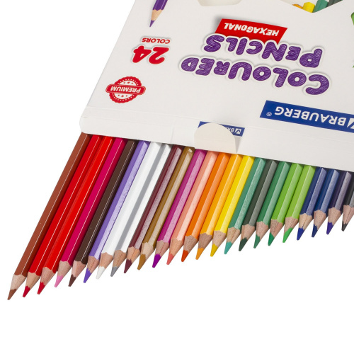 Карандаши цветные BRAUBERG PREMIUM, 24 цвета, шестигранные, грифель мягкий 3,3 мм фото 5