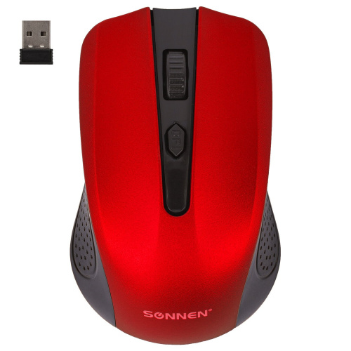 Мышь беспроводная SONNEN V99, USB, 800/1200/1600 dpi, 4 кнопки, оптическая, красная фото 2