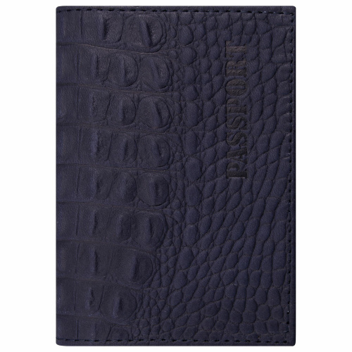 Обложка для паспорта BRAUBERG, натуральная кожа, кайман, темно-синяя