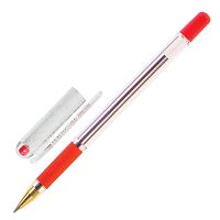 Ручка шариковая масляная с грипом MUNHWA "MC Gold", красная, корпус прозрачный, линия письма 0,3 мм