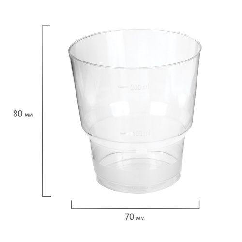 Одноразовые стаканы LAIMA "КРИСТАЛ", 200 мл, 50 шт., прозрачные, холодное/горячее фото 4