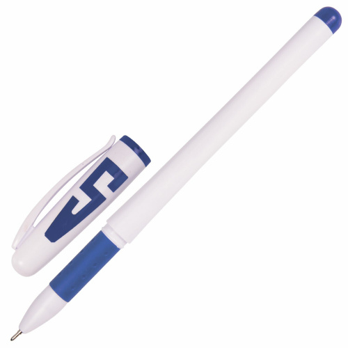 Ручка гелевая с грипом STAFF "Manager", корпус белый, игольчатый узел 0,5 мм, синяя фото 2