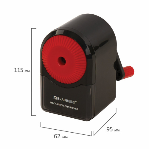 Точилка механическая BRAUBERG "ULTRA", для ч/гр и цветных карандашей, корпус черный с красным фото 8