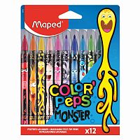 Фломастеры MAPED "COLOR PEP'S Monster", 12 цветов, смываемые, вентилируемый колпачок, 845400