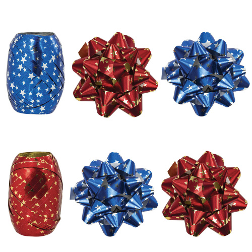 Набор для декора и подарков ЗОЛОТАЯ СКАЗКА, 4 банта, 2 ленты, металлик, цвета: синий, красный фото 6