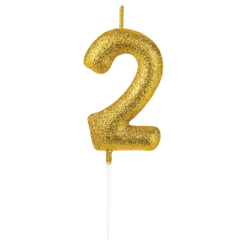 Свеча-цифра для торта ЗОЛОТАЯ СКАЗКА "2", золотая с глиттером, 6 см, на шпажке, в блистере фото 4