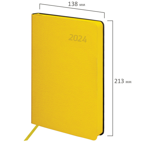 Ежедневник датированный 2024 А5 138x213 мм BRAUBERG "Stylish", под кожу, желтый, 114894 фото 7