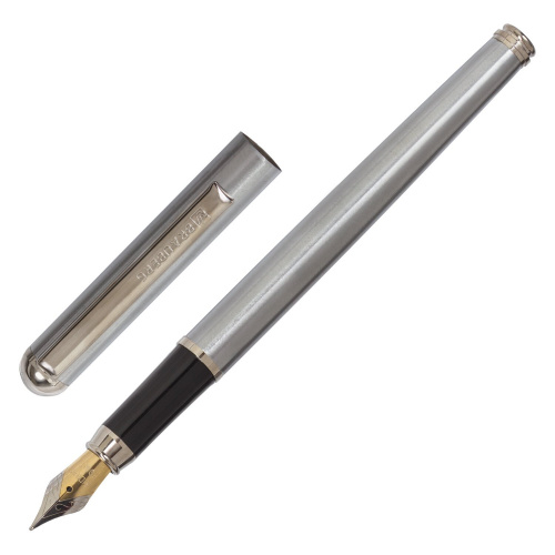 Ручка подарочная перьевая BRAUBERG "Larghetto", корпус серебристый, линия письма 0,25 мм, синяя фото 4