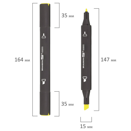 Маркер для скетчинга двусторонний BRAUBERG ART CLASSIC, 1 мм-6 мм , желтый флуоресцентный фото 4
