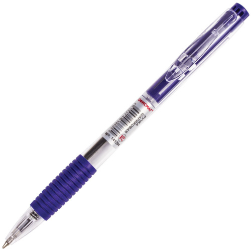 Ручка шариковая автоматическая с грипом ОФИСМАГ, корпус прозрачный, линия письма 0,35 мм, синяя фото 6