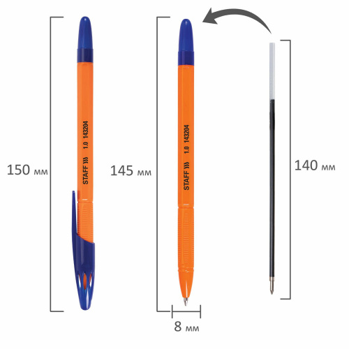 Ручка шариковая масляная STAFF "X-100", корпус оранжевый, линия письма 0,7 мм, синяя фото 6