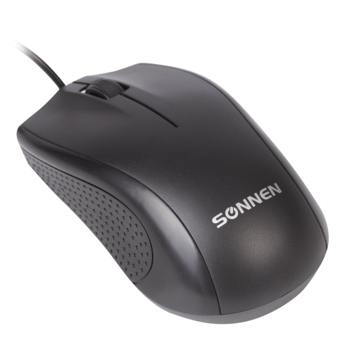 Мышь проводная SONNEN М-201, USB, 1000 dpi, 2 кнопки + колесо-кнопка, оптическая, черная фото 4