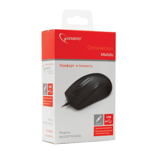 Мышь проводная GEMBIRD MUSOPTI9-905U, USB, 2 кнопки + 1 колесо-кнопка, оптическая фото 2