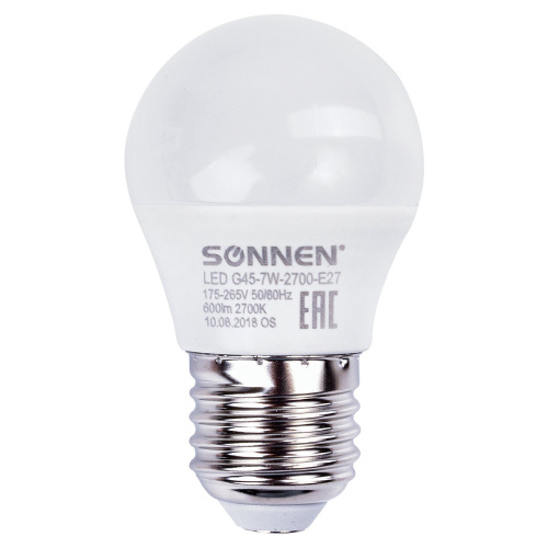 Лампа светодиодная SONNEN, 7 (60) Вт, цоколь E27, шар, теплый белый свет, 30000 ч фото 3
