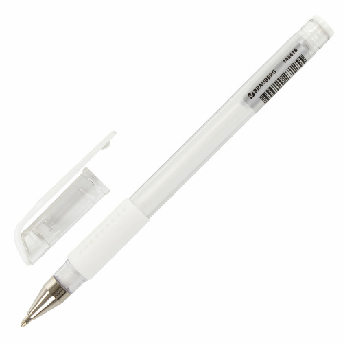 Ручка гелевая с грипом BRAUBERG "White", линия письма 0,5 мм, белая фото 2