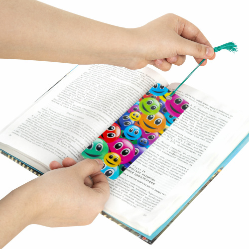 Закладка для книг с линейкой BRAUBERG "Смайлики", 3D-объемная, с декоративным шнурком фото 4