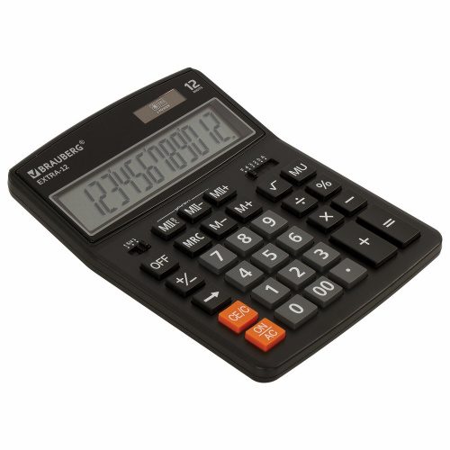 Калькулятор настольный BRAUBERG, 206x155 мм, 12 разрядов, двойное питание, черный фото 6