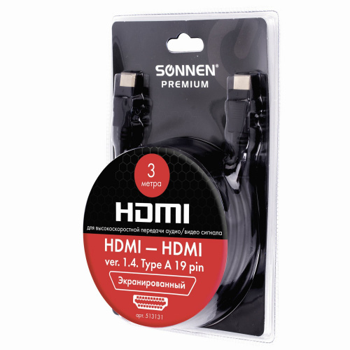 Кабель SONNEN Premium, HDMI AM-AM, 3 м, медь, для передачи аудио-видео, экранированный фото 4