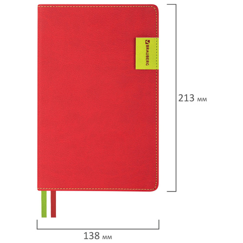 Ежедневник недатированный BRAUBERG "AIM", А5, 138х213 мм, 136 л., под кожу, красный фото 2