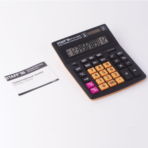 Калькулятор настольный STAFF, 200x154 мм, 12 разрядов, черно-оранжевый фото 9