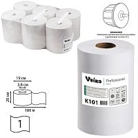 Полотенца бумажные рулонные VEIRO PROFESSIONAL, 180 м, 1-слойные, цвет натуральный, 6 рулонов